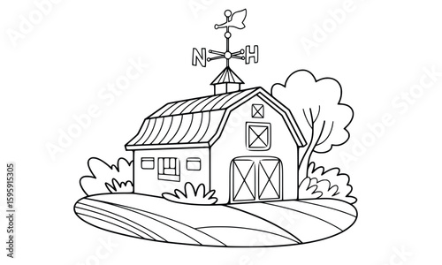 Rustic Farm Barn: An architectural marvel of a farm barn, complete with a weather vane, nestled in a rural landscape, embodying the simplicity of agricultural life.