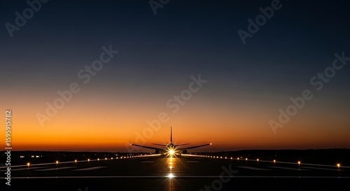 Sunset Runway: Airplane Silhouette at Dusk, Dramatic Lighting, Runway Lights