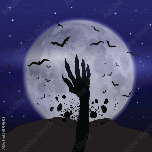 Halloween background with zombie hand