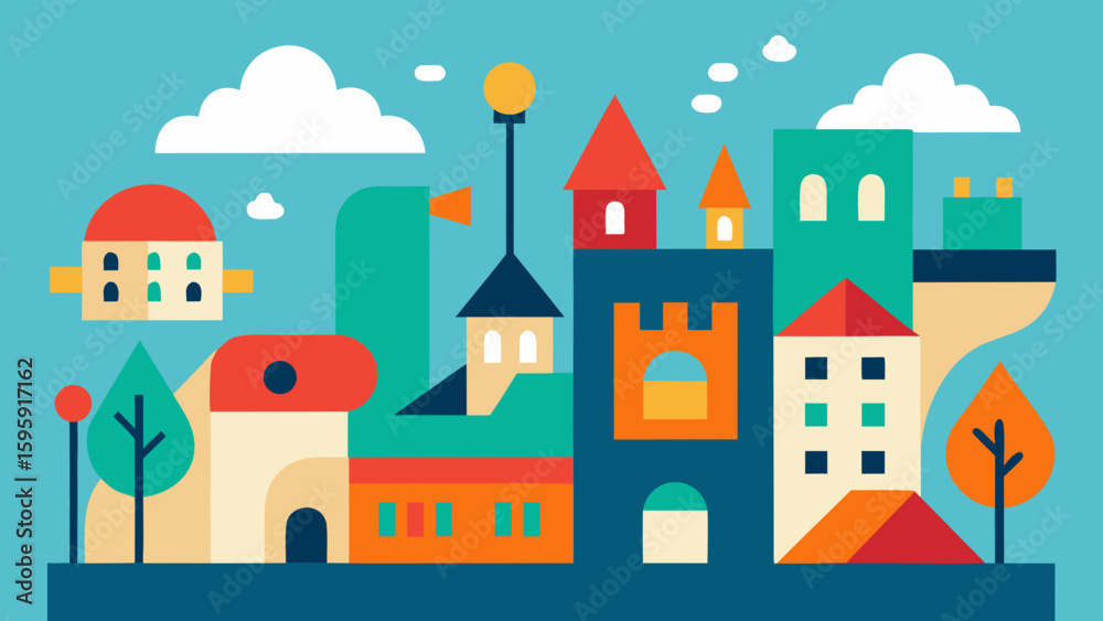 Fototapeta premium Doodle Urban Street with Quirky Buildings