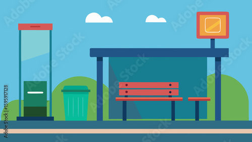 City Bus Stop with Benches and Billboard