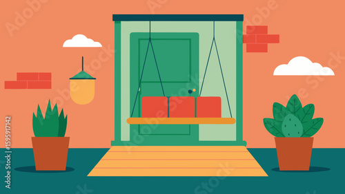 Cozy Porch with Swing and Potted Plants