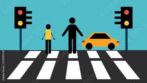 Crosswalk with Silhouettes and Traffic Lights
