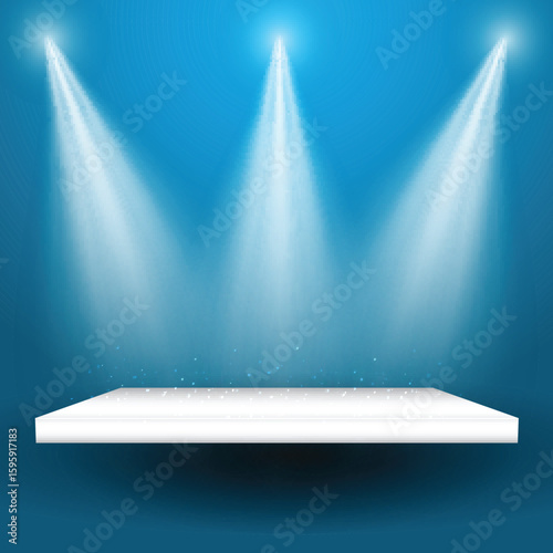 Spotlights shining on a shelf