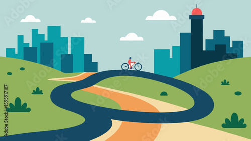 Winding Bike Trail in Flat Vector Style
