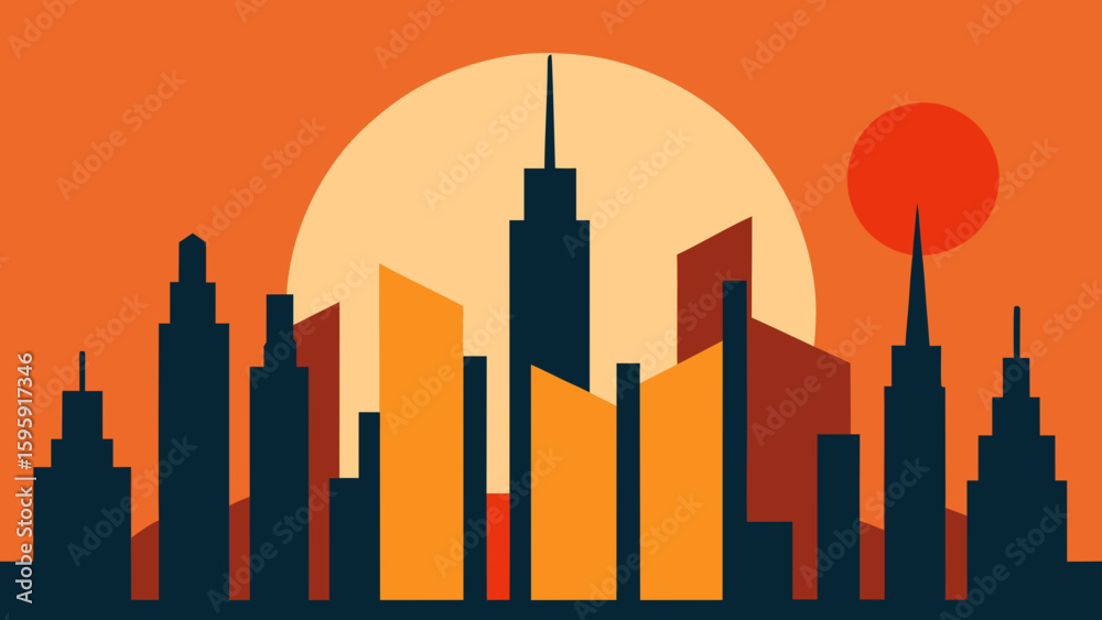 Obraz premium Stylized skyline with exaggerated tall buildings vector