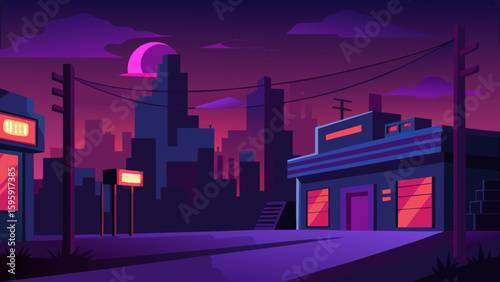 twilight urban view fading light neon signs
