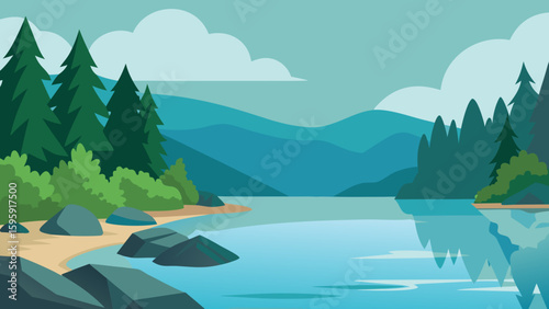 forested lake shore soft mossy rocks crystal