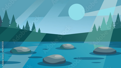 gentle ripples submerged stones forest