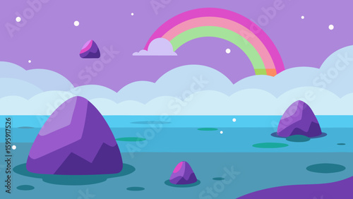 glittering shore amethyst boulders soft moss
