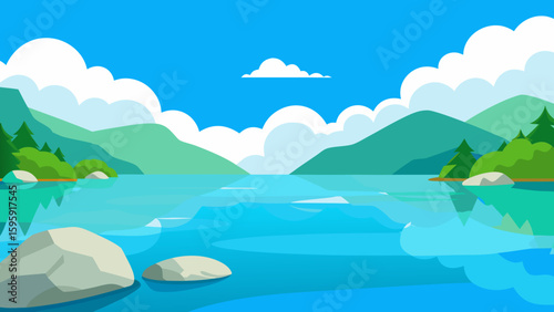 tranquil lake landscape clear turquoise water