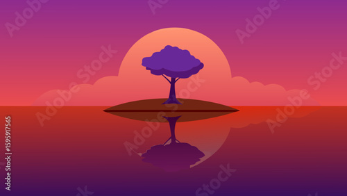 lone tree on small island reflective lake