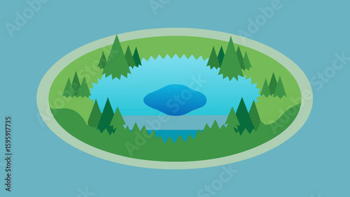 aerial view hidden forest lake perfectly