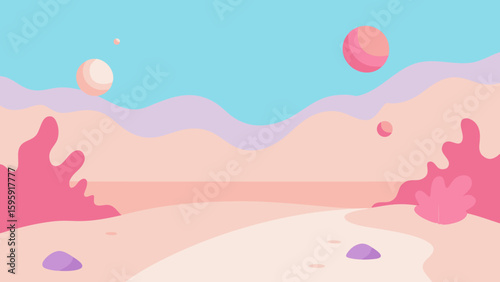 dreamlike beach gentle pink fog colorful