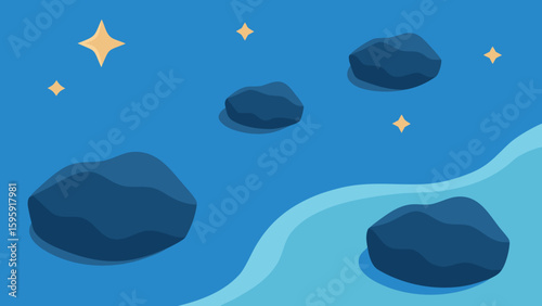 overhead lake star shaped rocks below