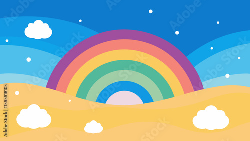 whimsical clamshell covered beach rainbow