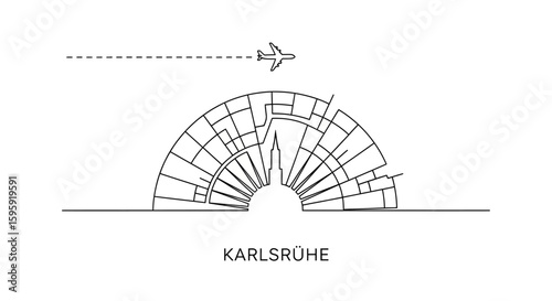 Karlsruhe skyline with travel, germany, and outline.