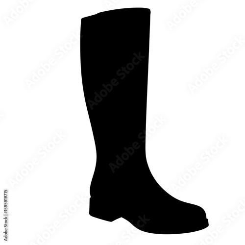 Black silhouette of a tall boot against a white background  