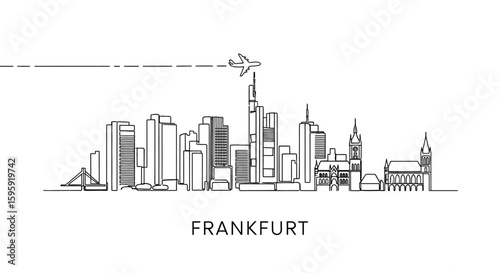 Frankfurt Skyline Line Art Travel Vector.