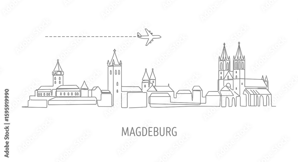 Fototapeta premium Magdeburg Skyline Outline with Travel, Germany, and Plane.