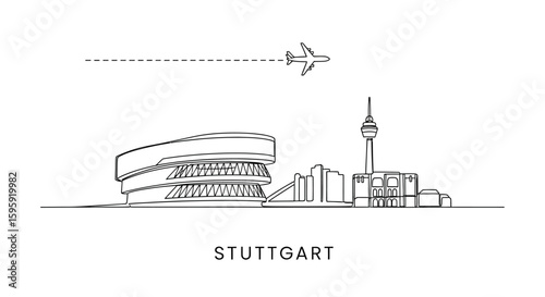 Stuttgart Skyline Plane over City Minimalist.