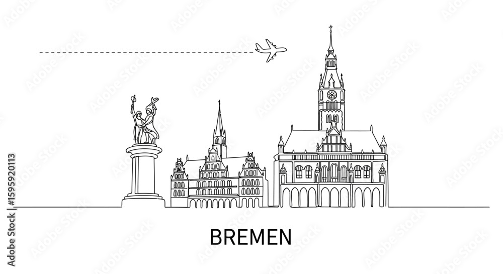 Fototapeta premium Bremen Skyline with Germany Travel Destination, and Line Art.
