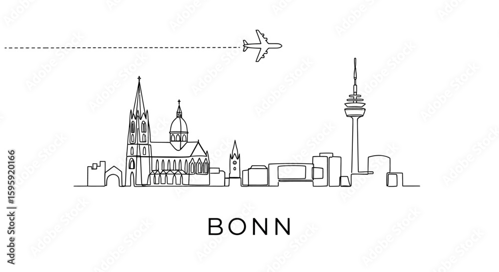 Fototapeta premium Bonn Skyline Line Art Germany Travel.