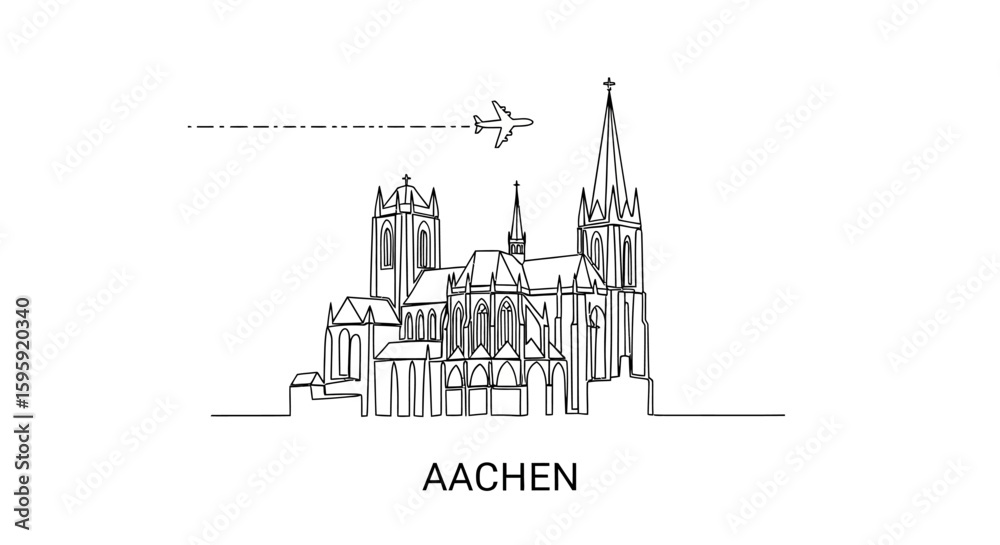 Naklejka premium Aachen Cathedral Plane Minimalist Skyline.