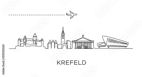Krefeld Skyline Line Art Travel vector.
