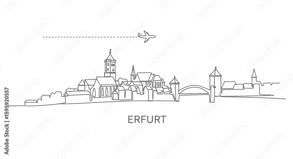 Obraz premium Erfurt skyline with Germany Cityscape line art.