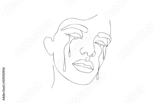 Minimalist Line Art of a Crying Woman s Face Expressing Sadness and Grief