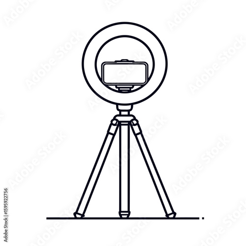 Isolated on white, a professional black film camera with a retro lens sits on a metal tripod, essential photography studio equipment