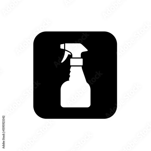 Spray bottle icon in square design in black and white for cleaning concept