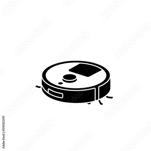 Robot vacuum cleaner icon illustration in black and white for smart home concept
