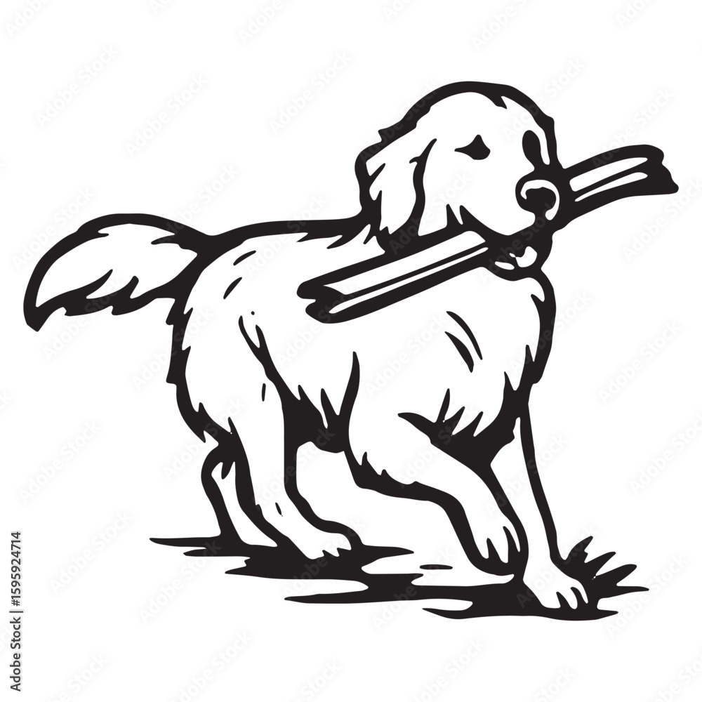 Fototapeta premium Elegant Standing Golden Retriever with Tail Up Illustration for Art Projects