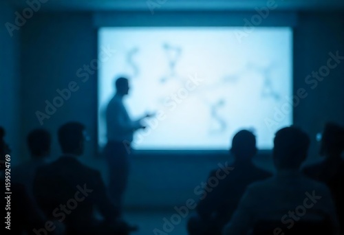 Generative AI: Blurry Presentation in a Dimly Lit Corporate Room Showing an Abstract Diagram