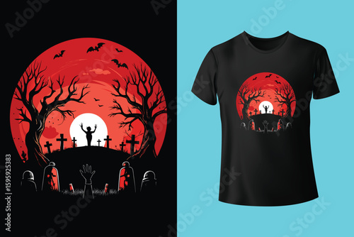 Vampire bat halloween t shirt design retro sunset horror graphic tee shirt for halloween party gifts idea editable stock vector