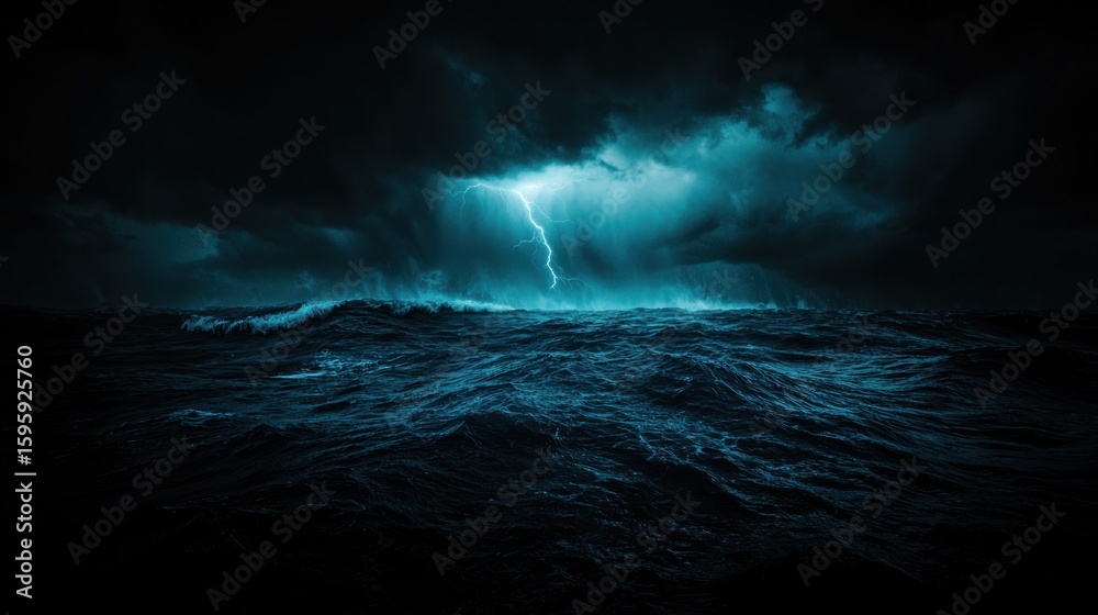 Naklejka premium A dramatic image of lightning flashing over a stormy ocean
