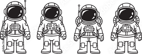 Vector art of four astronauts in space suits standing together