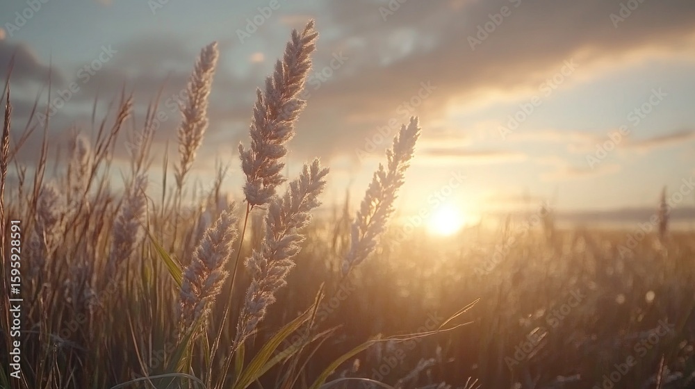 Fototapeta premium Fluffy grasses at sunset.