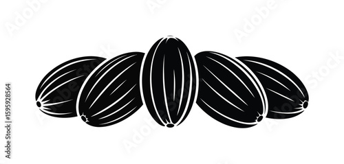 Black and white illustration of a cluster of striped sunflower seeds
