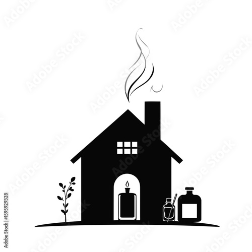 Burning house illustration: a destructive symbol of fire engulfing a family home, impacting its architecture, roof, and windows, leaving behind a scene of fiery energy