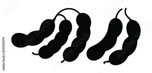 Black silhouette of tamarind pods on white background