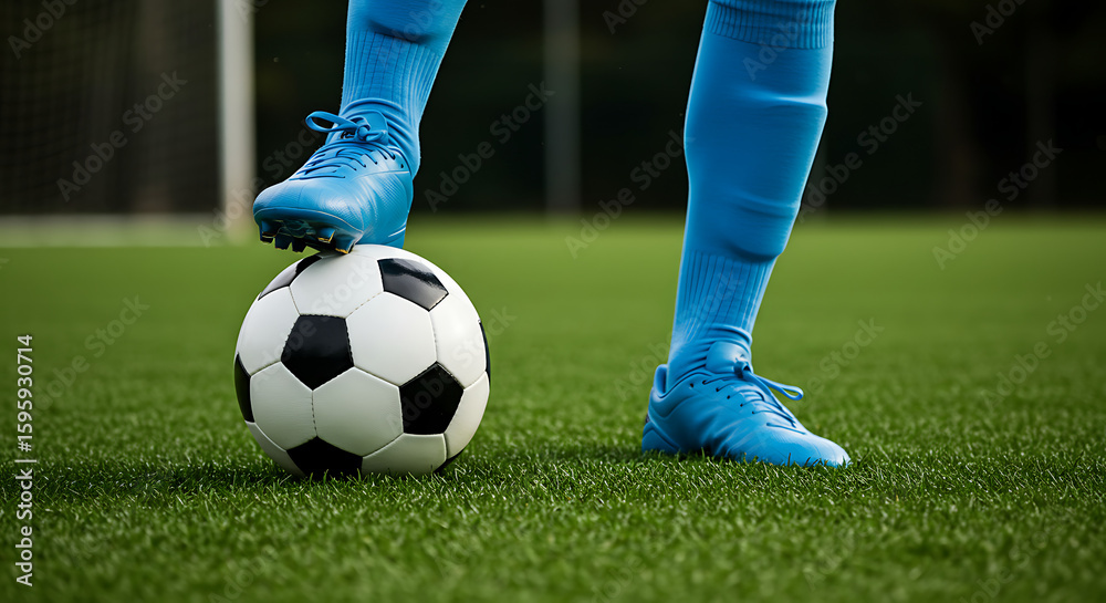 Fototapeta premium Soccer Player Ready to Kick the Ball on Green Field