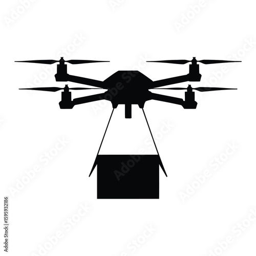 Silhouette of a delivery drone carrying a package