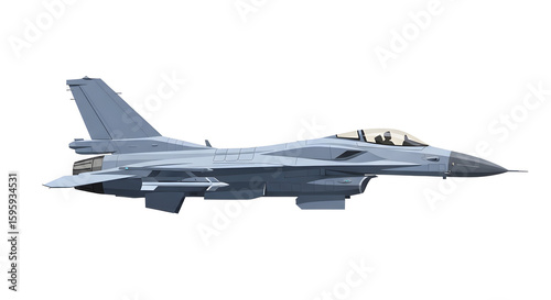 F-16 Fighting Falcon Jet Aircraft Side View Isolated on White Background