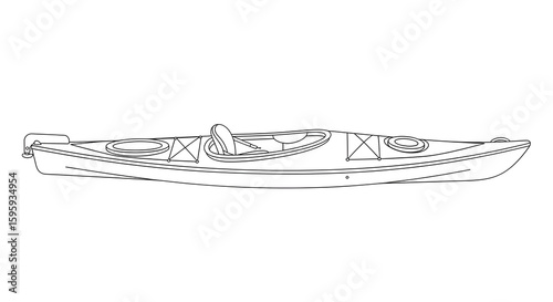 Kayak outline drawing, recreational watercraft for sport and outdoor activities