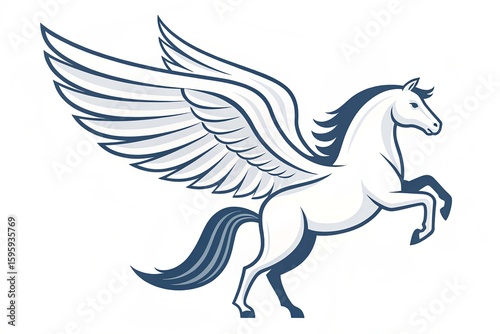 Pegasus flat vector illustration winged horse sleek design minimalistic style white body modern aesthetic on White Background