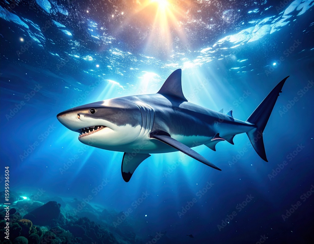 Fototapeta premium Starlit Shark in Aurora Ocean