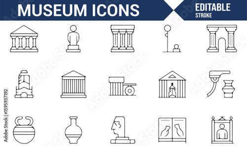 Icon Set for Museums Featuring Cultural Heritage and Artifacts
